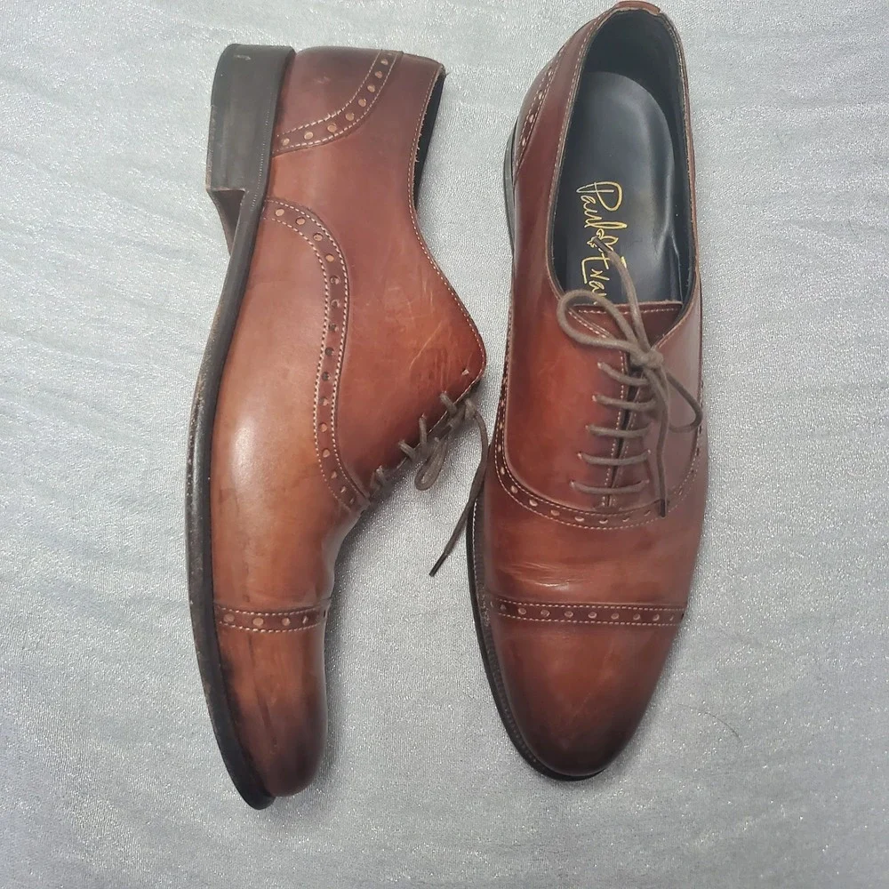 Paul Evans The Brando semi-brogue Brown Leather Cap Toe Shoes Made in Italy 7.5